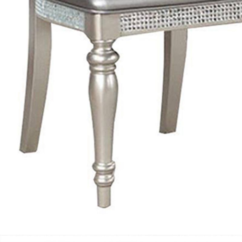 Cate 23 Inch Dining Side Chair Set of 2, Mirrored, Faux Leather, Silver - Benzara