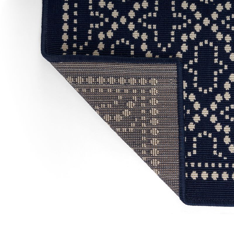 Marina Area Rug, Rectangular 5 x 7, Indoor Outdoor Navy Blue and White