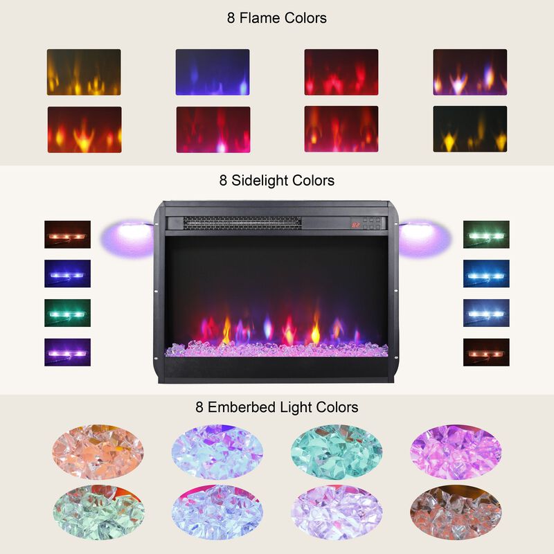 MONDAWE 23 Inch Electric Fireplace Insert, Ultra Thin Heater With Crystal  & Realistic Flame, Remote Control With timer, Side Light