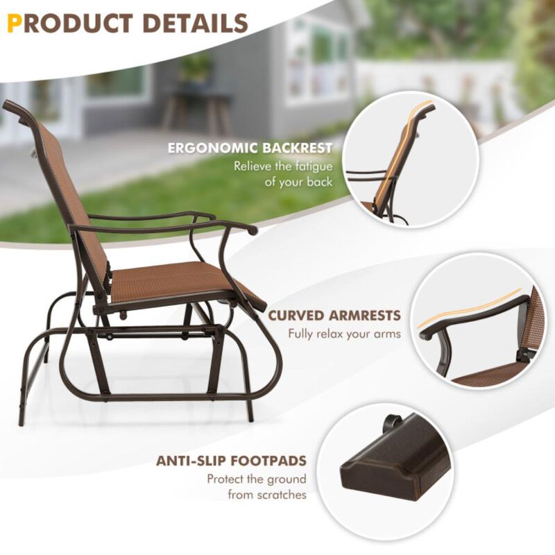 Hivvago 2-Person Patio Glider Bench with High Back and Curved Armrests