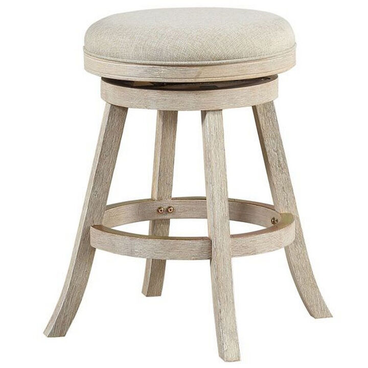 Wooden Swivel Counter Stool with Round Fabric Seat, Gray-Benzara