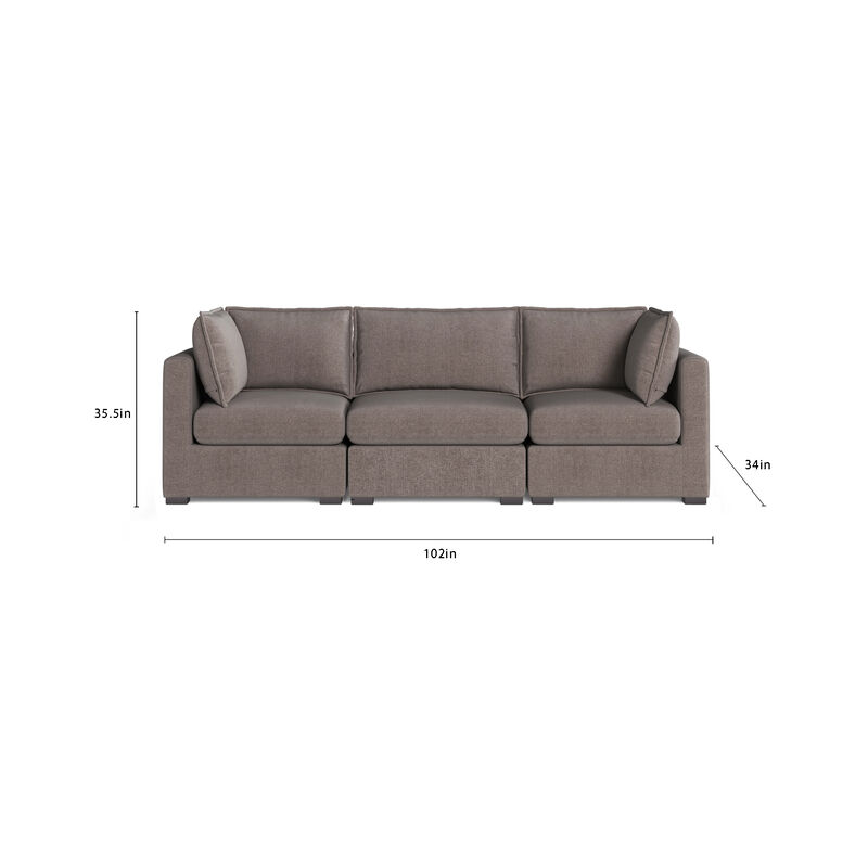Bennett 3 Piece Flange Seam Modular Sofa  - Latte Brown Performance Fabric