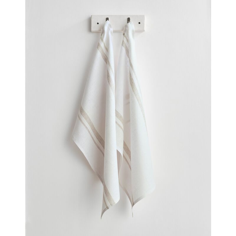 Solino Home 100% Pure Linen Kitchen Towels Set of 2 - 17 x 26 Inch | French Stripe
