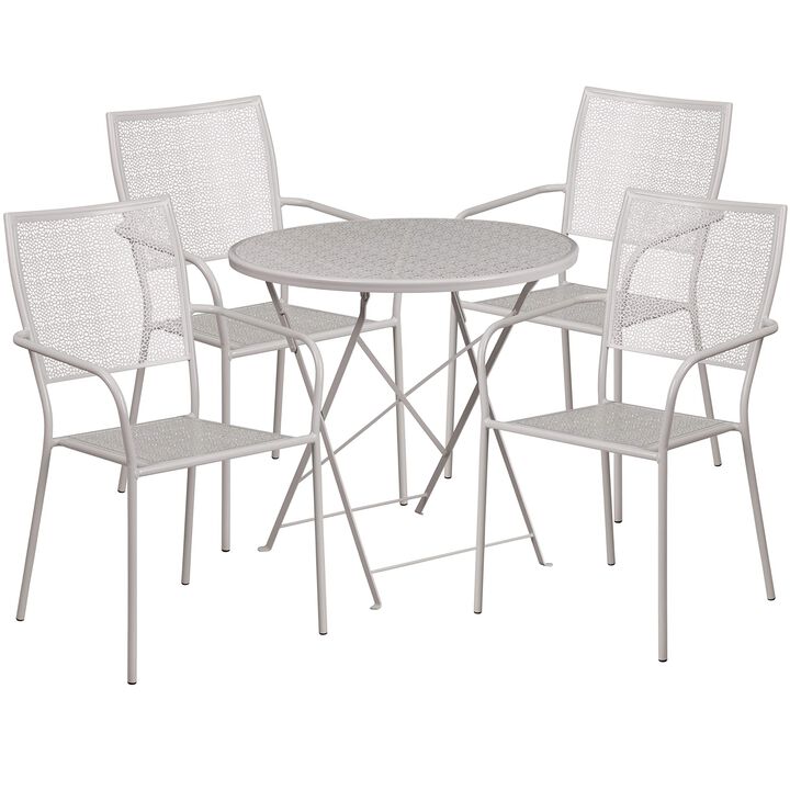 Flash Furniture Oia Commercial Grade 30" Round Black Indoor-Outdoor Steel Folding Patio Table Set with 4 Square Back Chairs