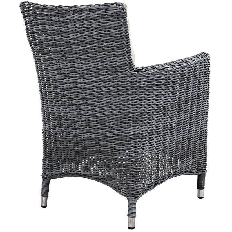 Modway Summon Wicker Rattan Aluminum Outdoor Patio Two Dining Arm Chairs with Sunbrella� Fabric Cushions in Antique Canvas Beige