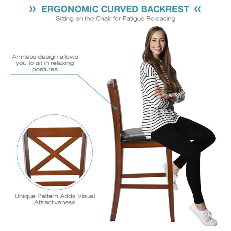 Hivvago Set of 2 Bar Stools 25 Inch Counter Height Chairs with PU Leather Seat