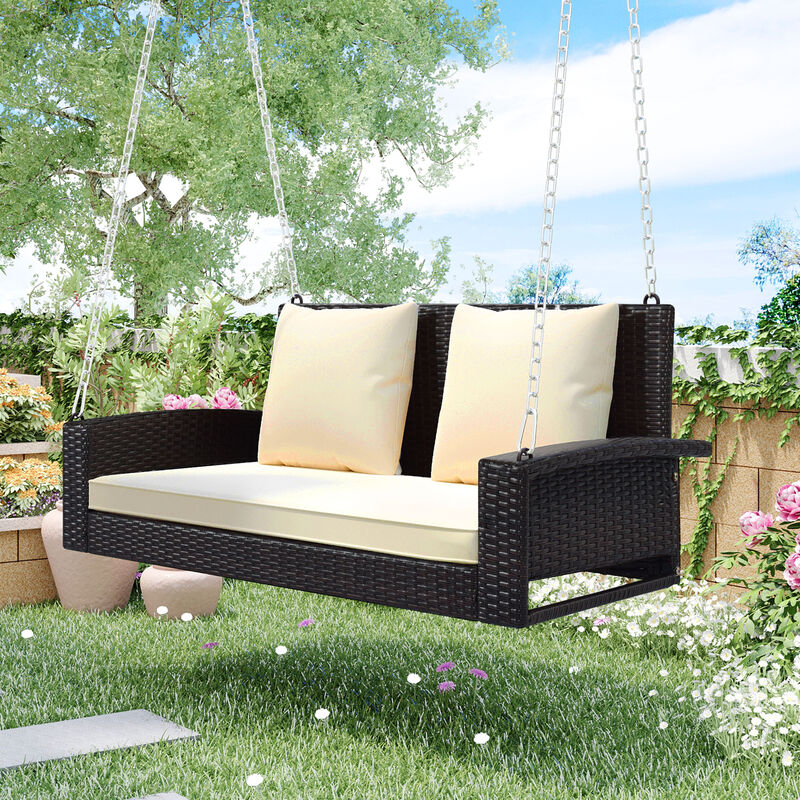 Merax 2-Person Wicker Hanging Porch Swing with Chains