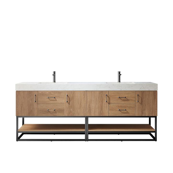 Vinnova Design 84B Double Sink Bath Vanity with White Grain Stone Countertop