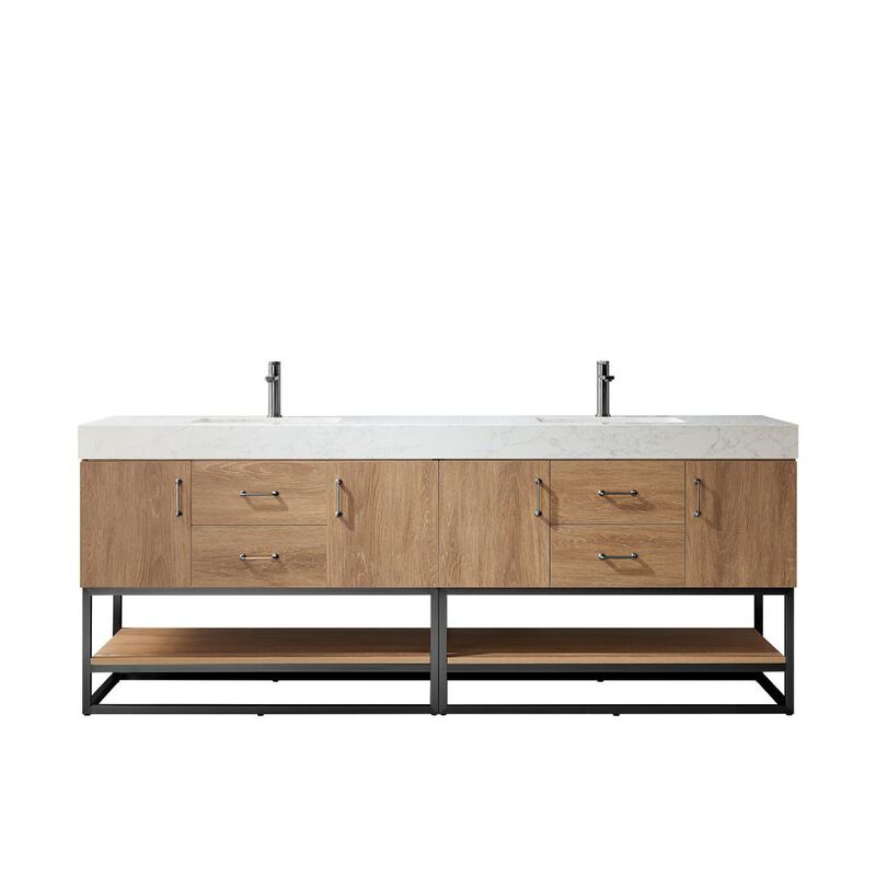 Vinnova Design 84B Double Sink Bath Vanity with White Grain Stone Countertop