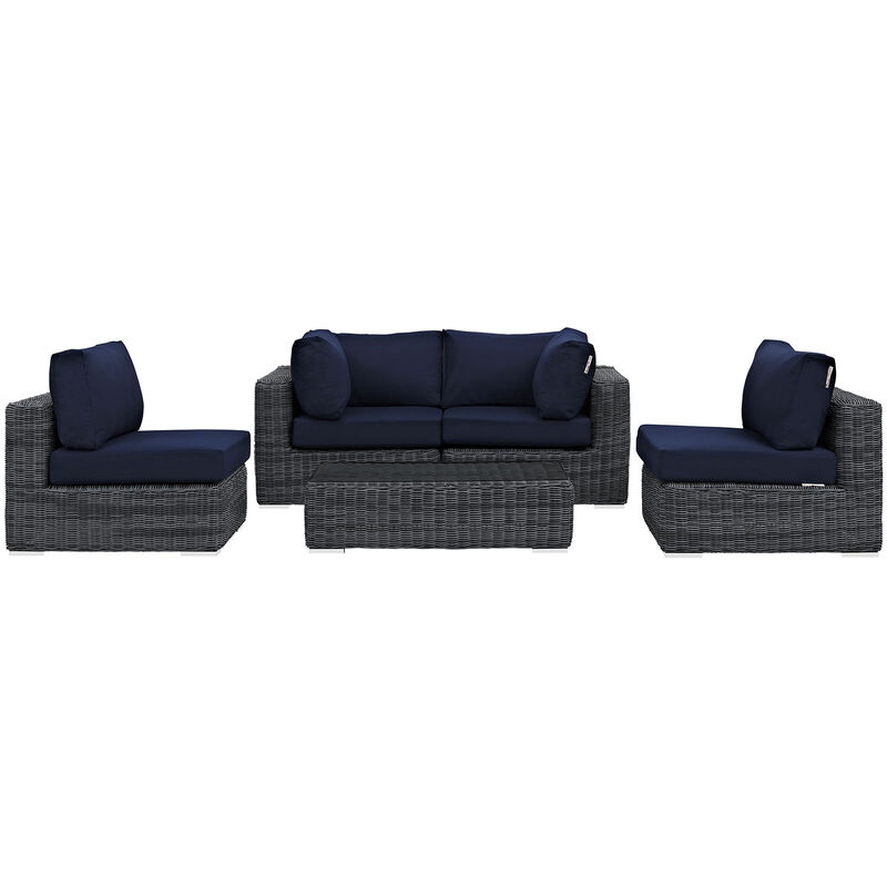 Summon 5 Piece Outdoor Patio Sunbrella Sectional Set - Canvas Navy