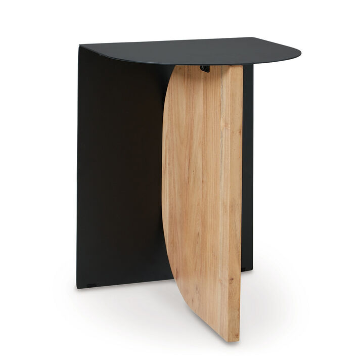 Modern Table, Metal Frame w Solid Wood Base, 16 Inch, Black and Brown - Benzara