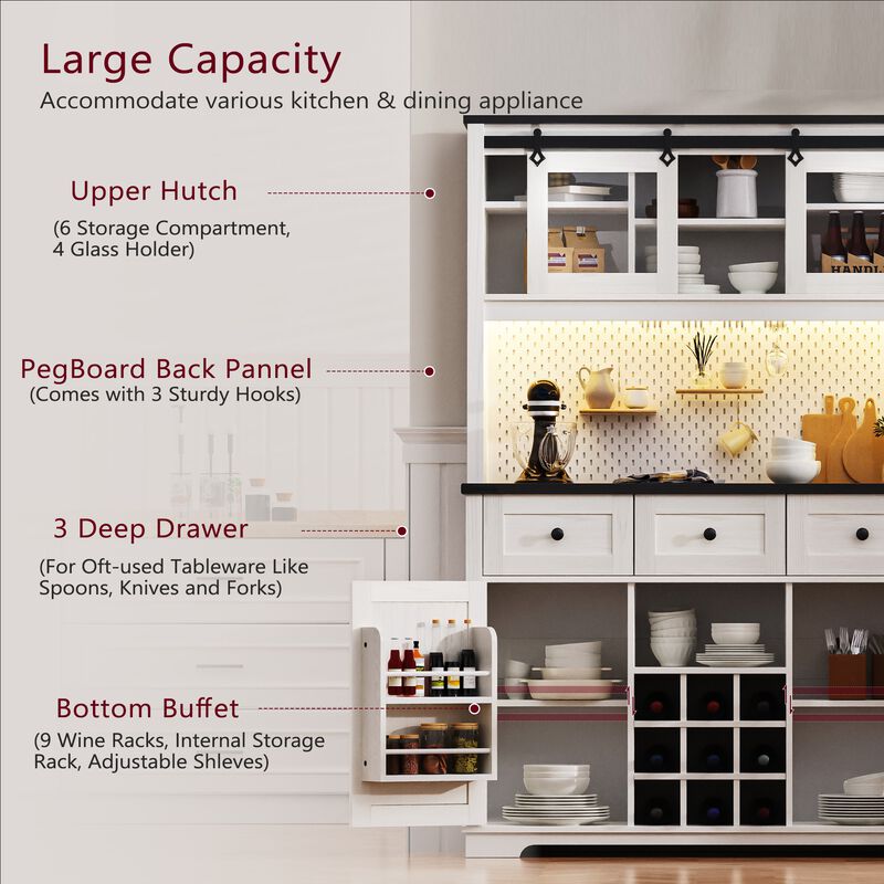 Merax Farmhosue Kitchen Pantry Bar Cabinet with Internal Storage Rack