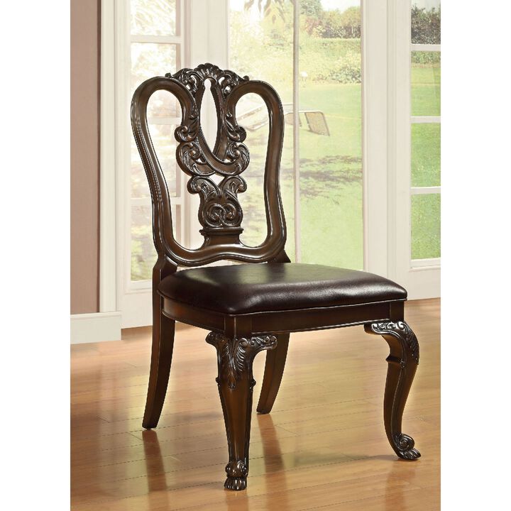 Bellagio Traditional Wooden Carving Side Chair, Set of 2-Benzara