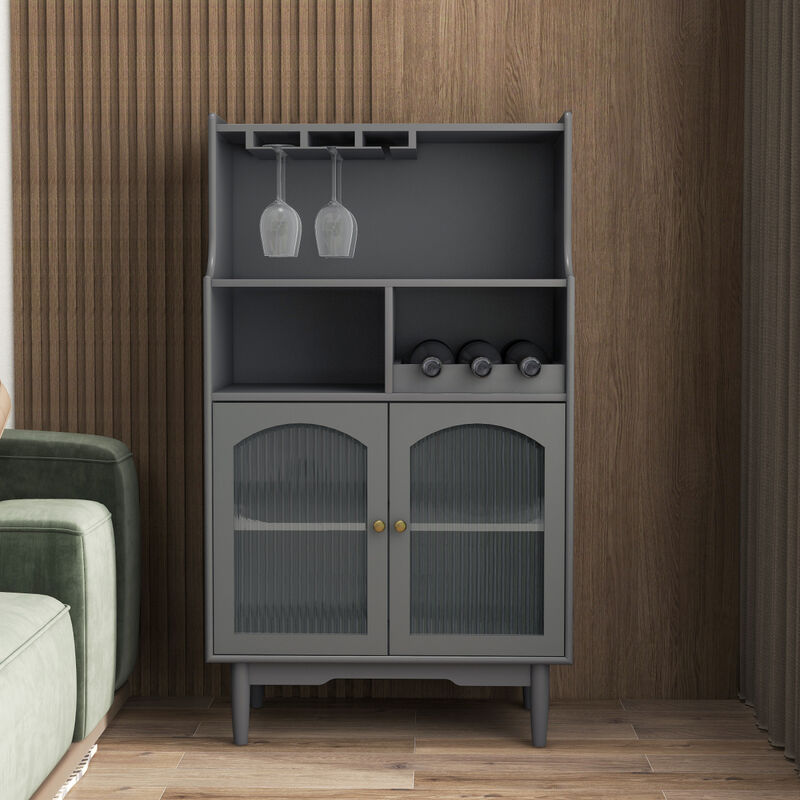 Grey wine cabinet with glass doors & removable racks