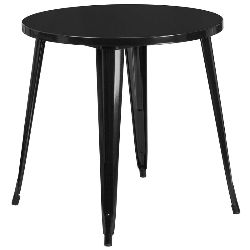 Flash Furniture Commercial Grade 30" Round Black Metal Indoor-Outdoor Table Set with 4 Vertical Slat Back Chairs