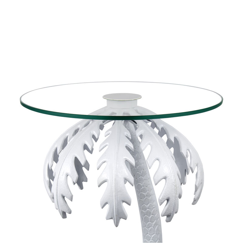 Vince Mid-Century Vintage Glass Top Metal Palm Tree End Table