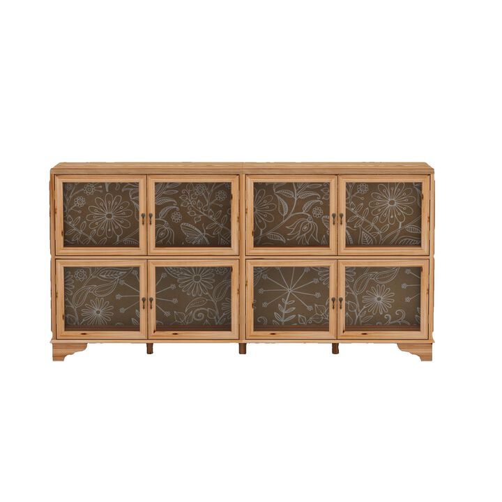 FUFU&GAGA 8-Door Wooden Display Cabinet with Tempered Glass Doors (78.7" W x 19.6" D x 39.3" H),Brown