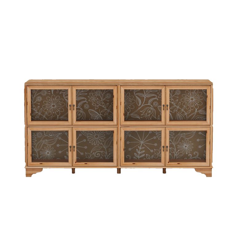 FUFU&GAGA 8-Door Wooden Display Cabinet with Tempered Glass Doors (78.7" W x 19.6" D x 39.3" H),Brown