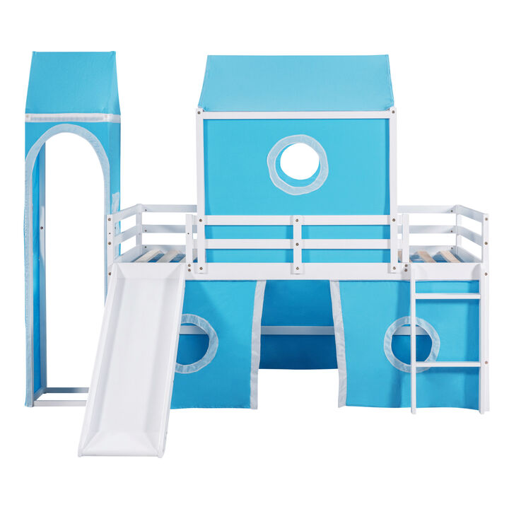 Twin Size Bunk Bed With Slide Tent And Tower