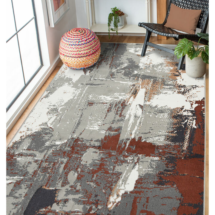 Alpine Ehra Rust Abstract Area Rug 6'7" x 9'