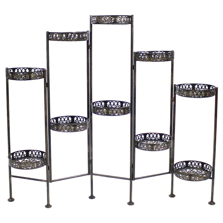 Sunnydaze Bronze Steel 10-Tier Staggered Folding Plant Stand - 46.5 in