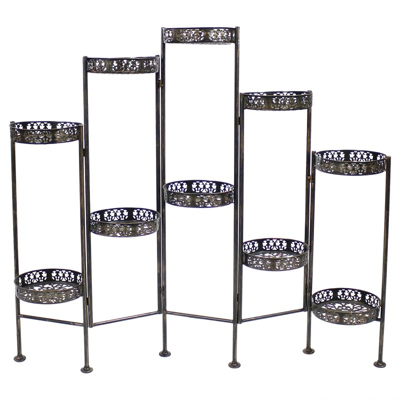Sunnydaze Bronze Steel 10-Tier Staggered Folding Plant Stand - 46.5 in