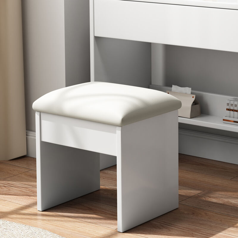 Vanity Desk with Lighted Mirror & Chair, 3 Drawers, Hair Dryer Holder & Adjustable LED Lights
