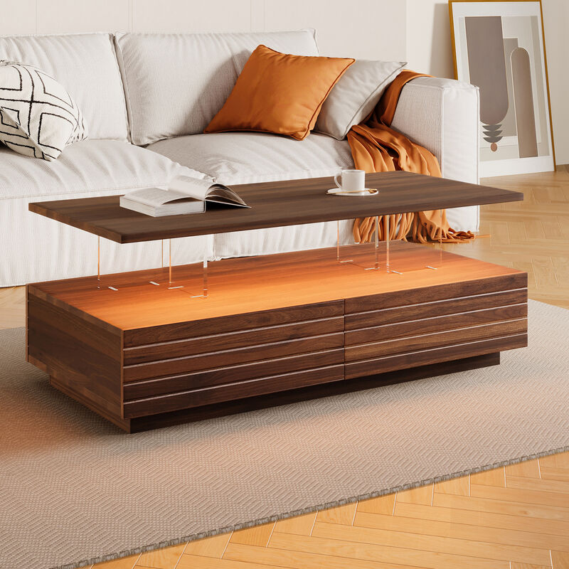 Merax Modern Rectangular Coffee Table with LED Lights
