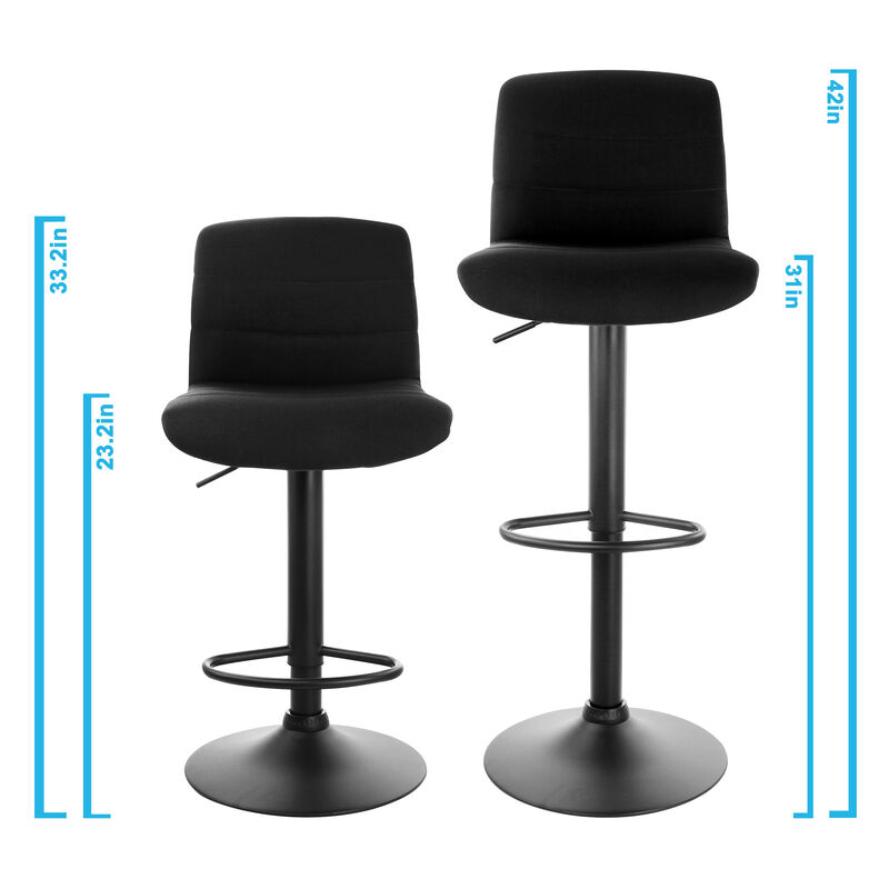 Elama 2 Piece Adjustable Fabric Bar Stool in Charcoal with Black Base