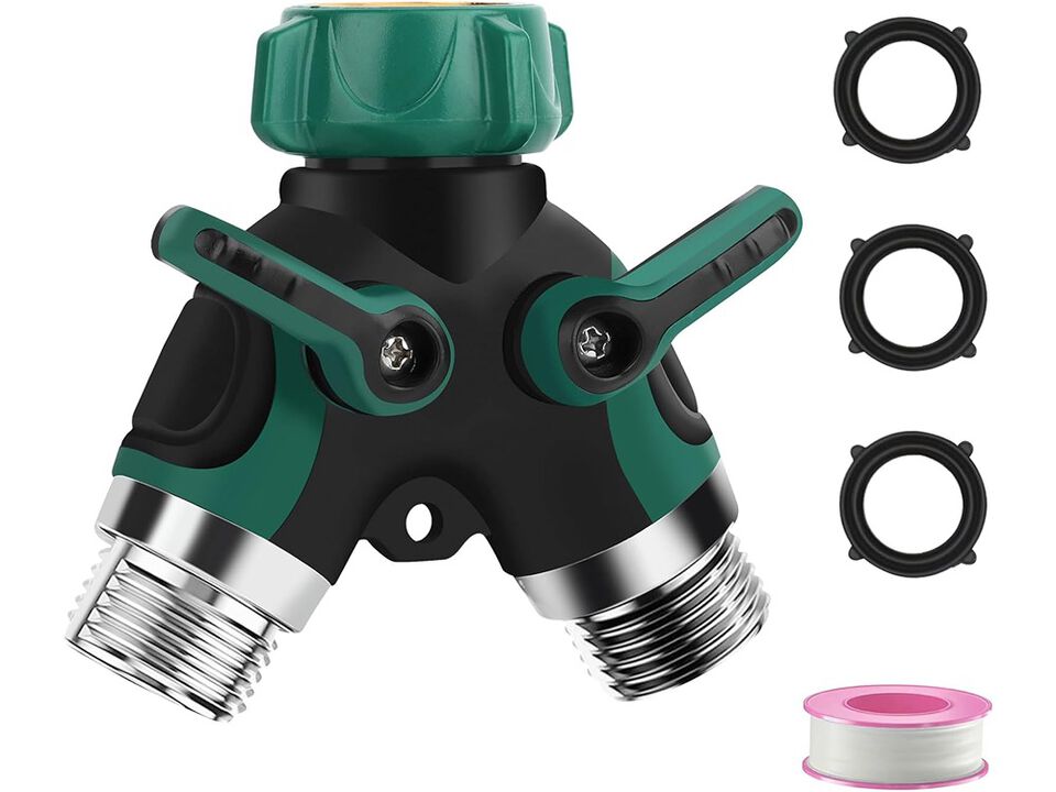LANPOWAE Garden Hose Splitter 2 Way, 3/4" Y Water Hose Splitter with Comfort Rubber Long Handle