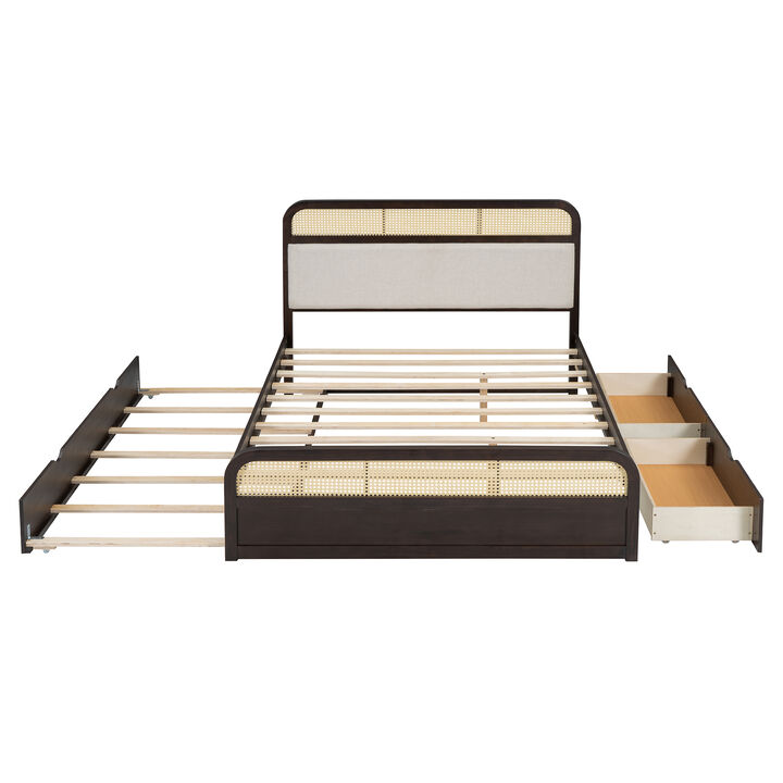 Merax Wooden Platform Bed with Trundle and 2 Drawers