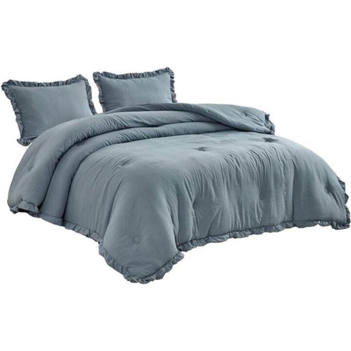 Hivvago Queen Oversized Blue Ruffled Edge Microfiber Comforter Set