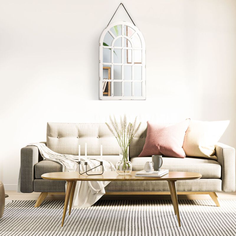 Rustic White Decor: 43x27.5" Arch Window Design Wall Mirror