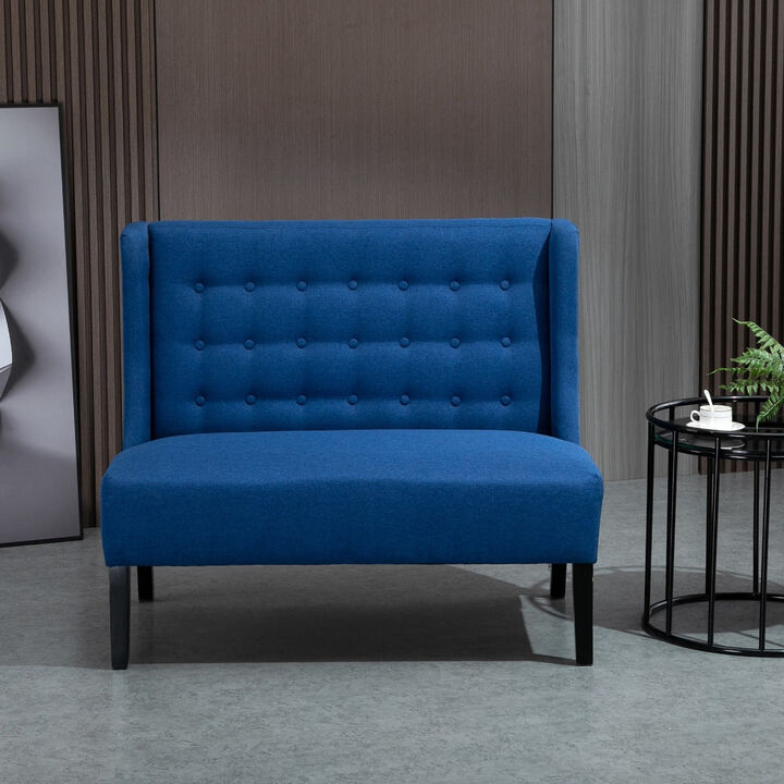 Blue Living Room Duo: Wingback Loveseat with Button Tufting