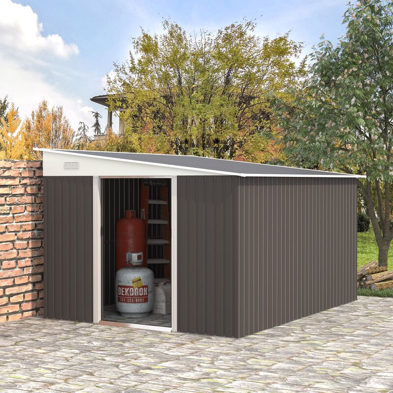 Gray Outdoor Organizer: 11x9 ft Metal Shed with Sliding Doors