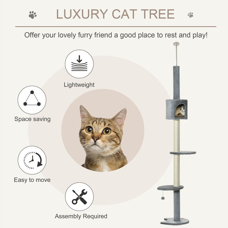 Grey Feline Playground: 85.5" Adjustable Height 4-Tier Cat Tree