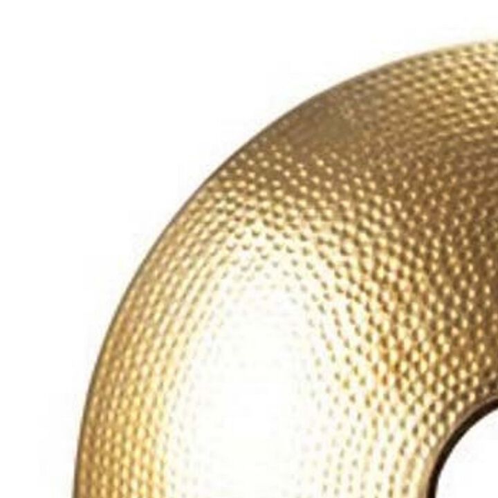 22 Inch Round Statuette, Tabletop Decor, Gold Disk, White Marble Base - Benzara