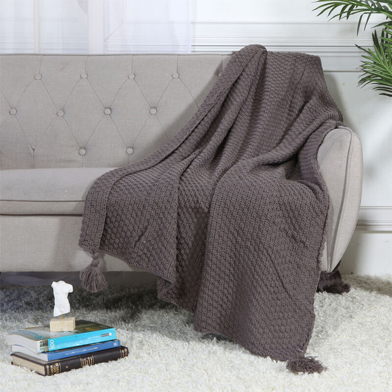 Legacy Decor Soft Knit Decorative Throw Blanket with Tassels, Charcoal Color 50” x 70”