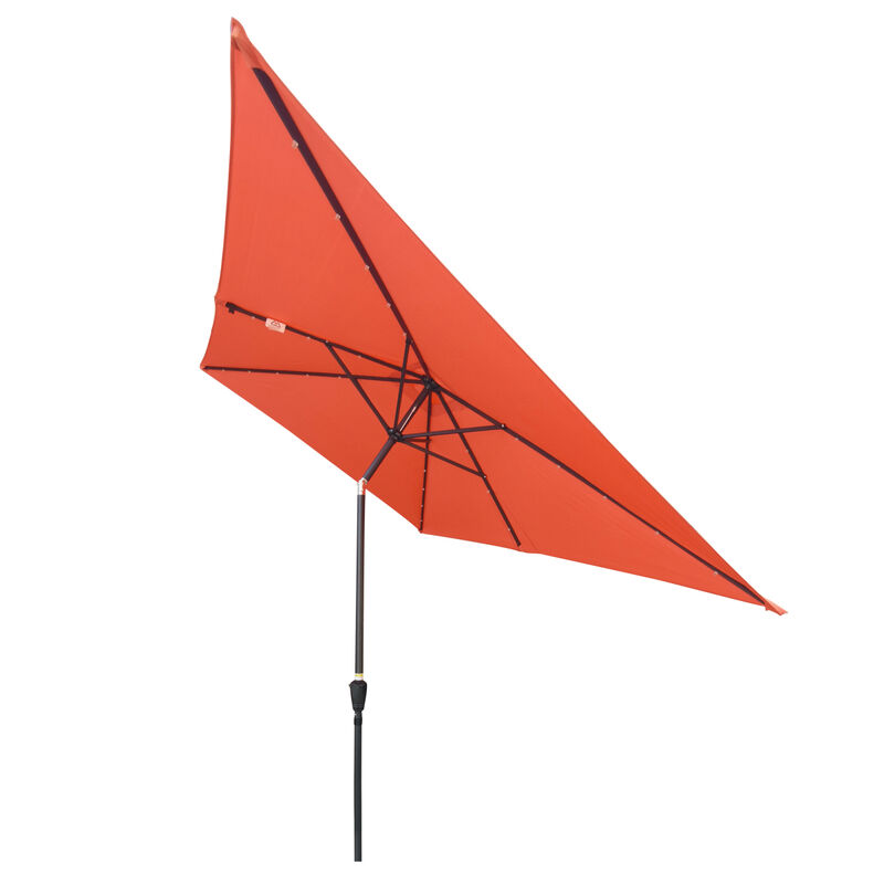 10 X 6.5FT Rectangular Patio Solar LED Lighted Outdoor Umbrellas With Crank And Push Button