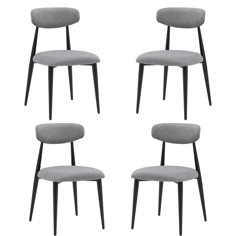 Dining Chairs Set of 4, Curved Backrest Round Upholstered And Metal Frame, Grey