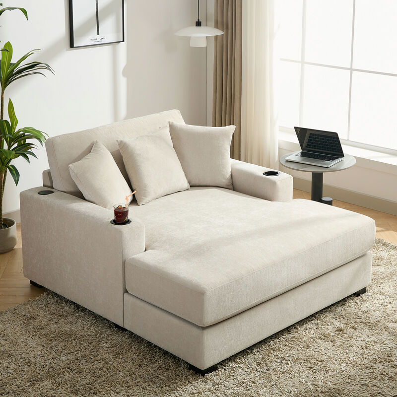 Merax Modern Chenille Chaise Lounge Sofa Couch