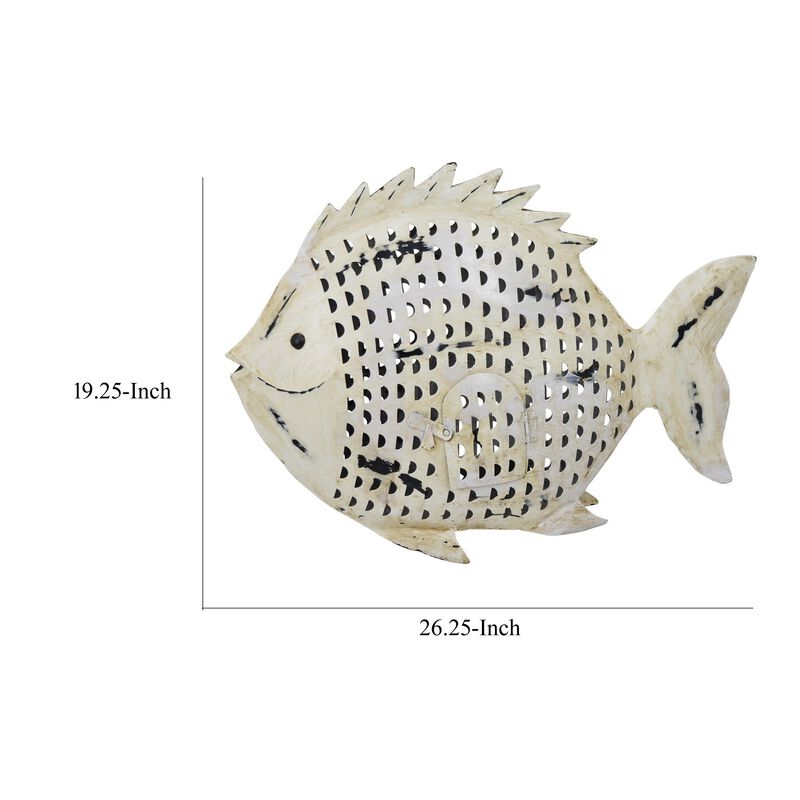 Painted Decorative Fish, Intricate Scale Details, White Metal, 26 Inch - Benzara