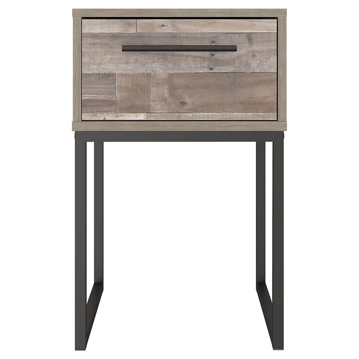 Grace 20 Inch Modern Nightstand, Metal Base, 1 Drawer, Whitewashed Wood-Benzara