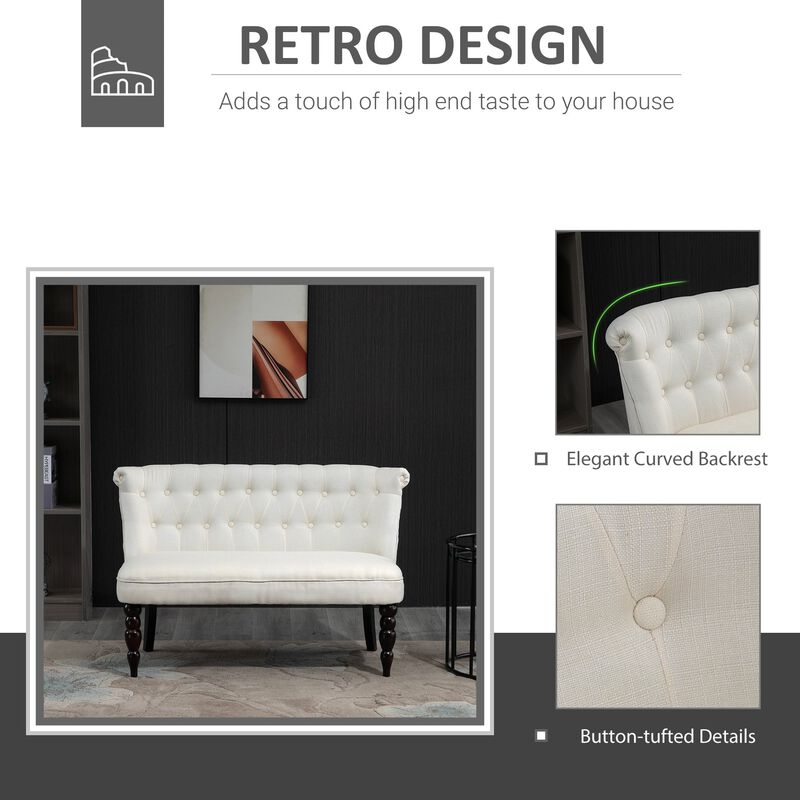 Cream White Seating: Armless Fabric Loveseat with Button Tufting