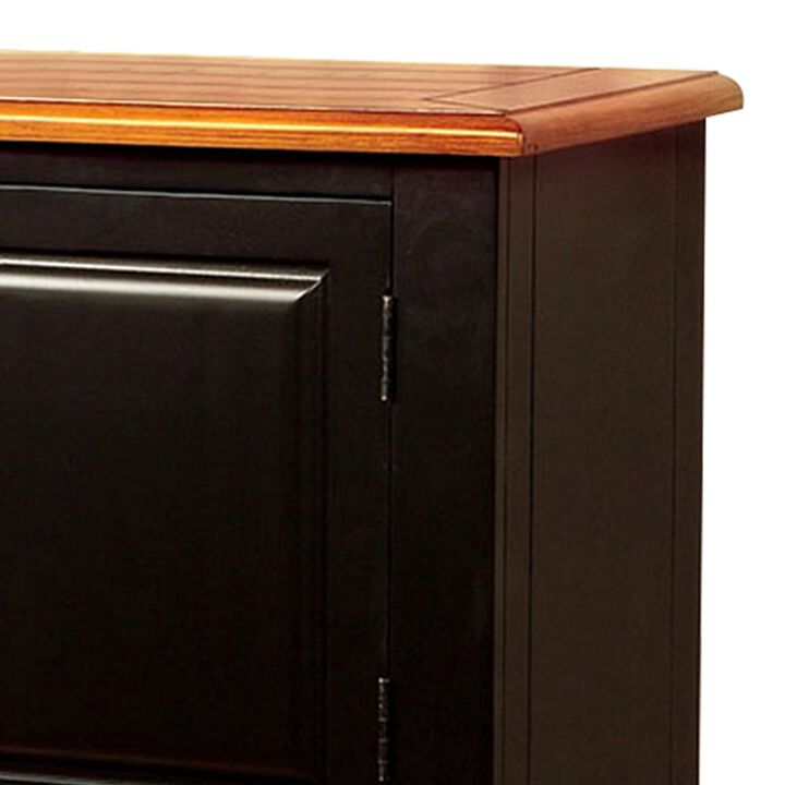Fritz 52 Inch Server, 2 Cabinets, 2 Drawers, Black, Oak Brown, Turned Legs - Benzara