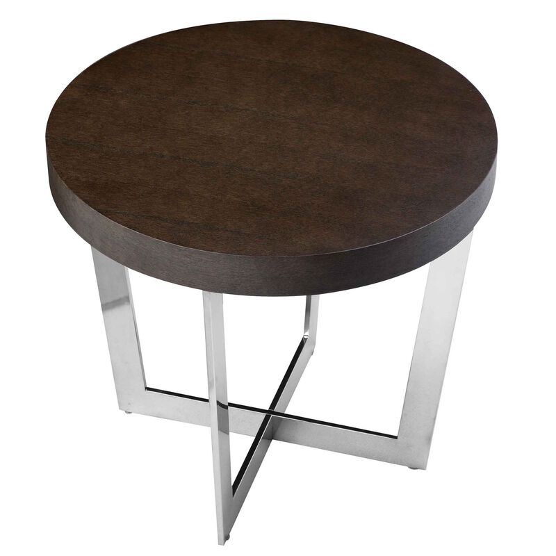 Tini 24 Inch Side End Table, Round Shaped Top, Metal Frame, Espresso Brown - Benzara