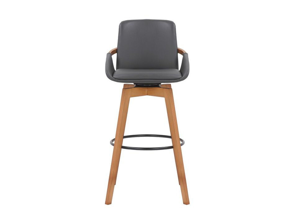 30 Inches Leatherette Swivel Barstool, Gray and Brown-Benzara