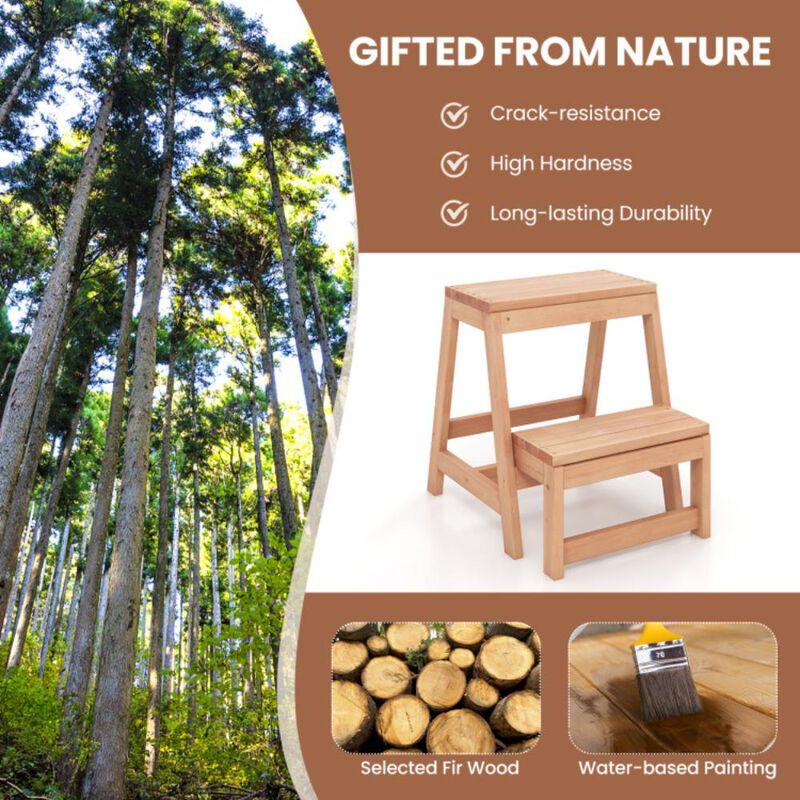 Hivvago Multipurpose Wood Folding 2-Step Stool for Indoor Outdoor Plant Stand-Natural
