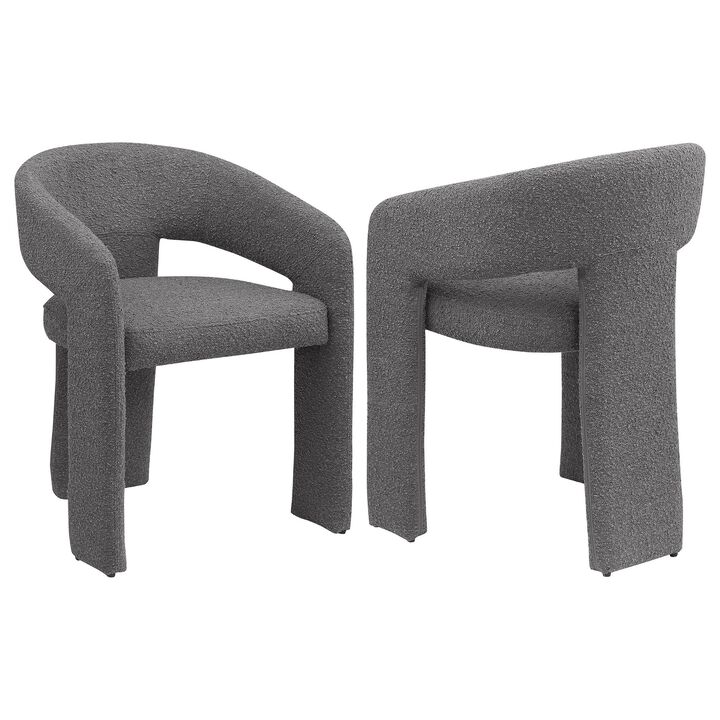 Dory Dining Side Chair Set of 2, Keyhole and 3-Leg Design, Gray Boucle - Benzara