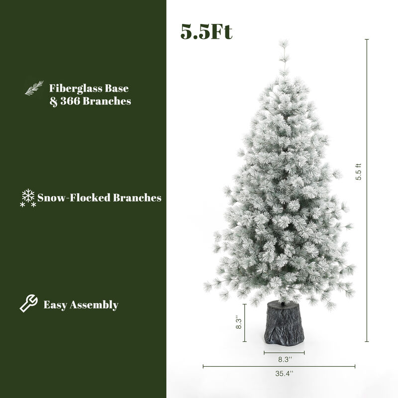LuxenHome 5.5Ft Flocked Full Artificial Christmas Tree Potted